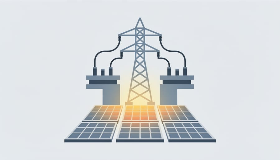 Steel structure and solar electrical components photographed with dramatic side lighting